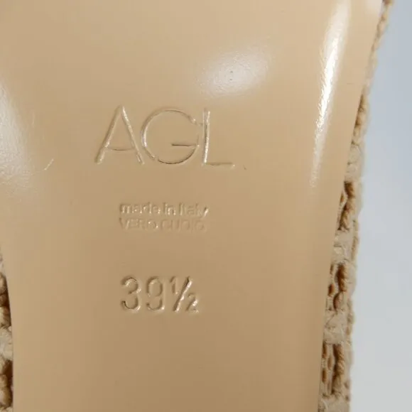 AGL Blanca Plots Pointed Toe Loafers Flats Size 9.5 Woven Leather Trim Beige NEW