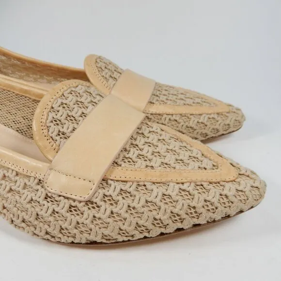 AGL Blanca Plots Pointed Toe Loafers Flats Size 9.5 Woven Leather Trim Beige NEW