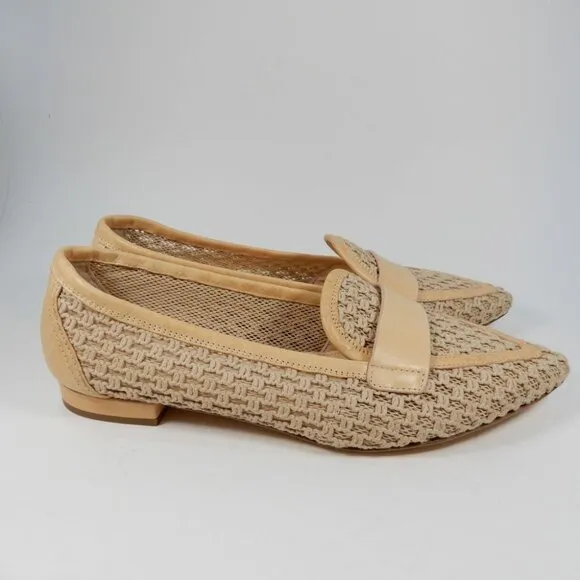 AGL Blanca Plots Pointed Toe Loafers Flats Size 9.5 Woven Leather Trim Beige NEW
