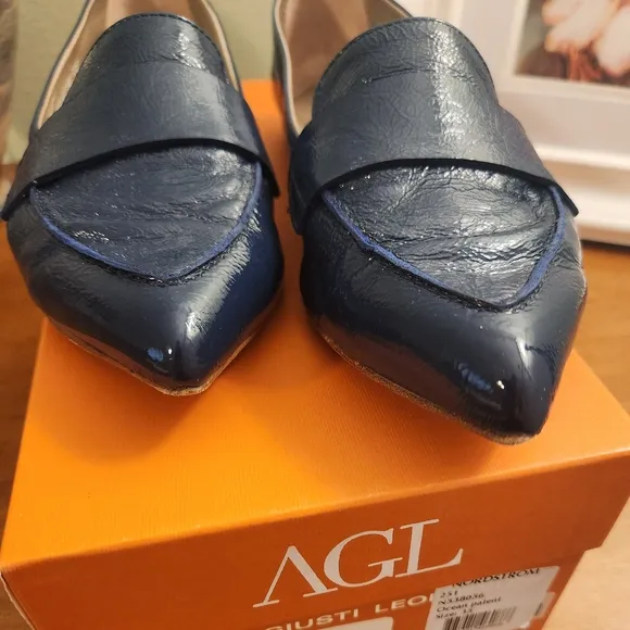 AGL Blue Pointed-Toe Leather Loafers