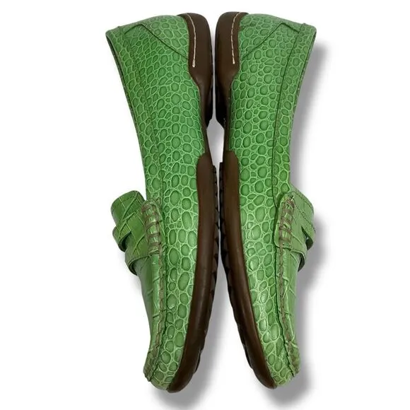 AK Anne Klein iflex MASIGYNFF Green Crocodile Alligator Embossed Leather Loafers