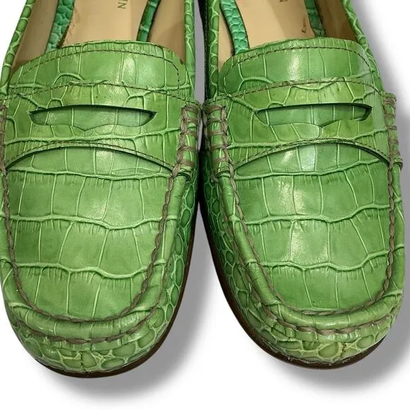 AK Anne Klein iflex MASIGYNFF Green Crocodile Alligator Embossed Leather Loafers