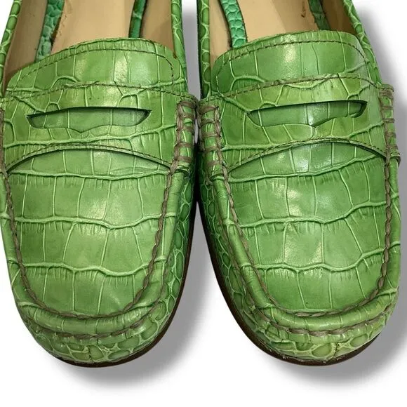 AK Anne Klein iflex MASIGYNFF Green Crocodile Alligator Embossed Leather Loafers