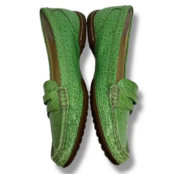 AK Anne Klein iflex MASIGYNFF Green Crocodile Alligator Embossed Leather Loafers