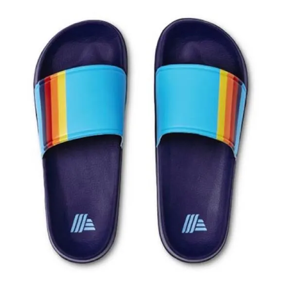 Aldi Men's Slides in size 11 Navy Soles Turquoise Upper with Stripe