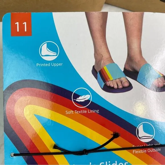 Aldi Men's Slides in size 11 Navy Soles Turquoise Upper with Stripe