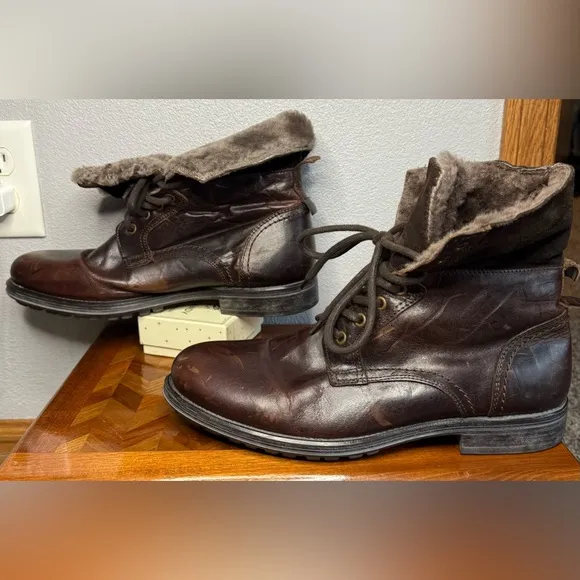 Aldo Aaren-1 men’s fur lined dark brown boots 10