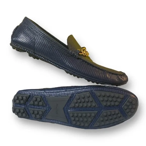 ALDO Davinch Lizard Embossed Loafer Driving Shoe Navy Blue Men’s Size 11…