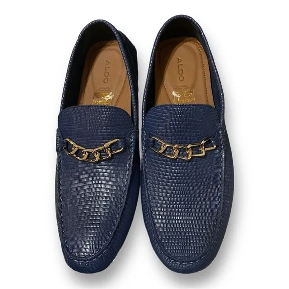 ALDO Davinch Lizard Embossed Loafer Driving Shoe Navy Blue Men’s Size 11…