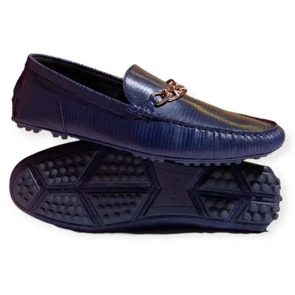 ALDO Davinch Lizard Embossed Loafer Driving Shoe Navy Blue Men’s Size 11…