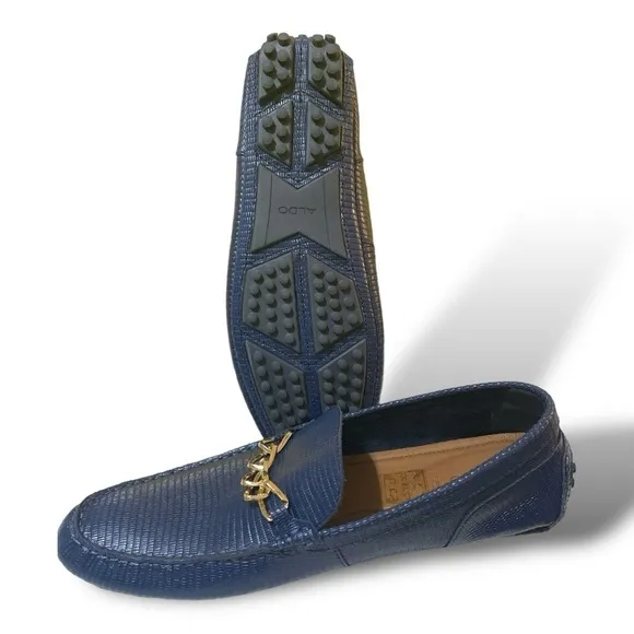 ALDO Davinch Lizard Embossed Loafer Driving Shoe Navy Blue Men’s Size 11…