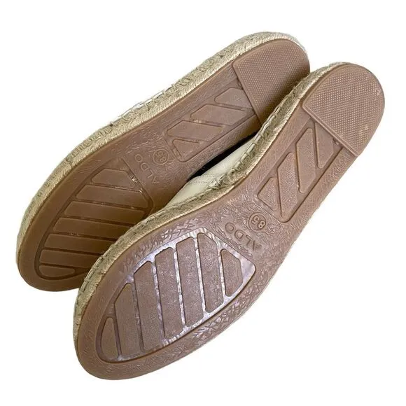 ALDO Leather Slip-On Espadrilles Shoes Made In Spain White Tan 8.5