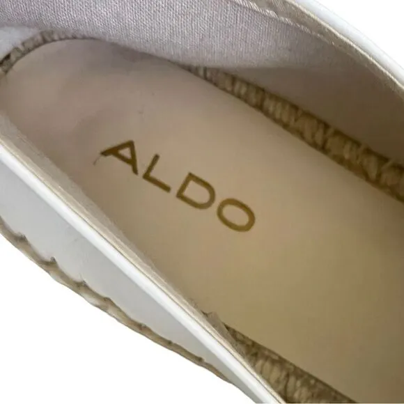ALDO Leather Slip-On Espadrilles Shoes Made In Spain White Tan 8.5
