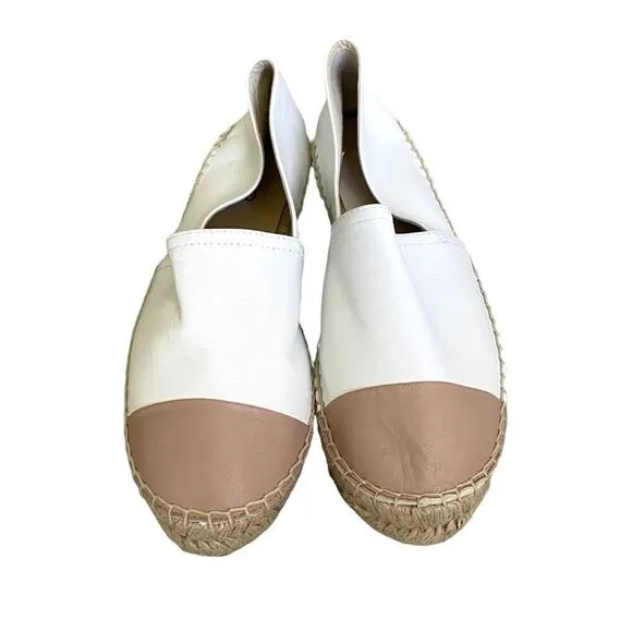 ALDO Leather Slip-On Espadrilles Shoes Made In Spain White Tan 8.5