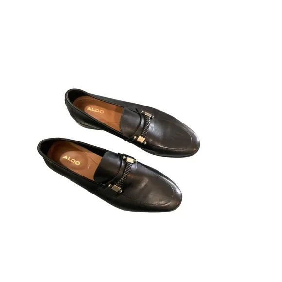 Aldo Mens Jaxson Black Leather Loafers Size 7.5 Pre-Owned