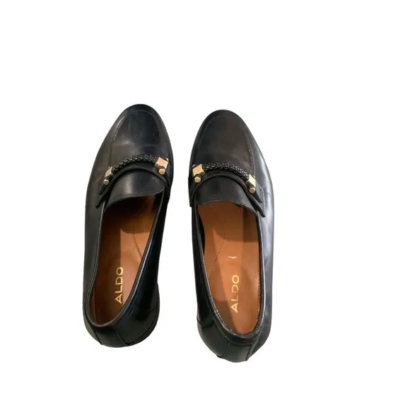 Aldo Mens Jaxson Black Leather Loafers Size 7.5 Pre-Owned