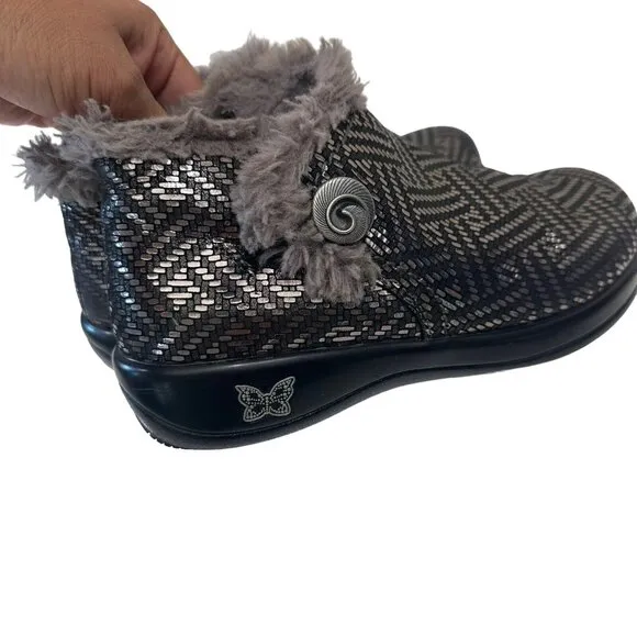Alegria Women's Meri Fur Boots Pewter Dazzler Style MER-532  SIZE 36 US6 Comfort