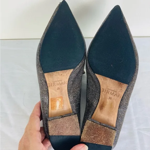 Alexandre Birman metallic pointed toe mules with bow detail. Size 35 (US 5)