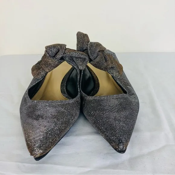 Alexandre Birman metallic pointed toe mules with bow detail. Size 35 (US 5)