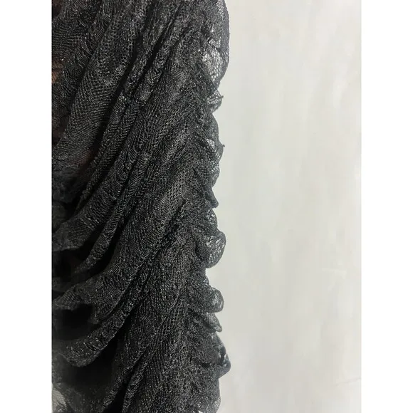 Aliava Fatima Lace Ruched Scalloped Neckline Midi Dress w/Belt Sz Small