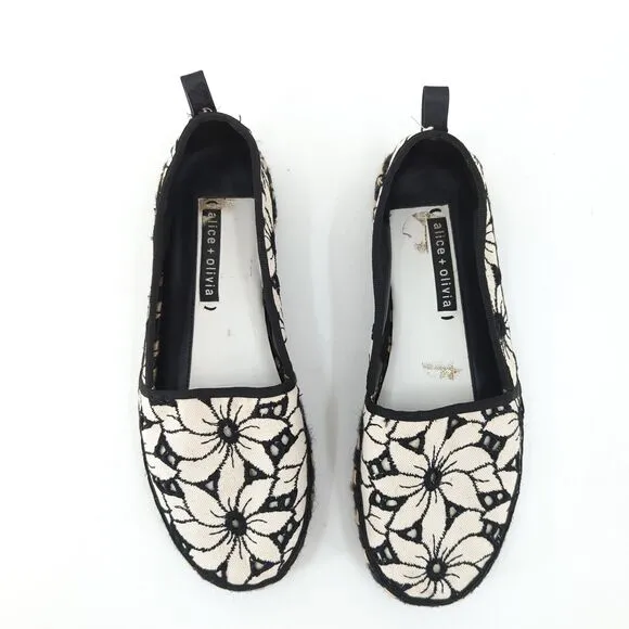 Alice   Olivia Women EU 39 Bradley Espadrilles Sneakers White Black Floral Slip