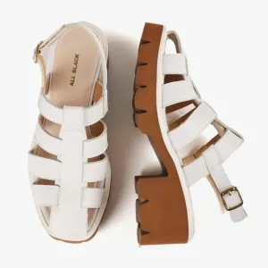 ALL BLACK Brand Womens 9.5 US 40 EU White Leather Gladiator Sandals Shoes