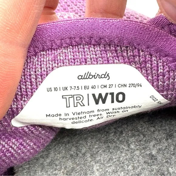Allbirds Tree Runners TR purple mesh washable sneakers lace-up 10