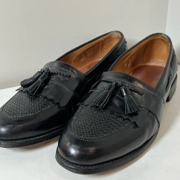 Allen Edmonds Cody Black Leather Tassel Knit Loafers Size 11