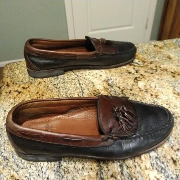 Allen Edmonds Mens 10.5 NASHUA Black/Brown Leather Tassel Kiltie Loafers 42250
