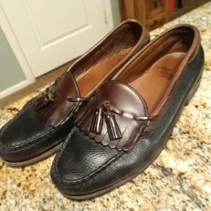 Allen Edmonds Mens 10.5 NASHUA Black/Brown Leather Tassel Kiltie Loafers 42250