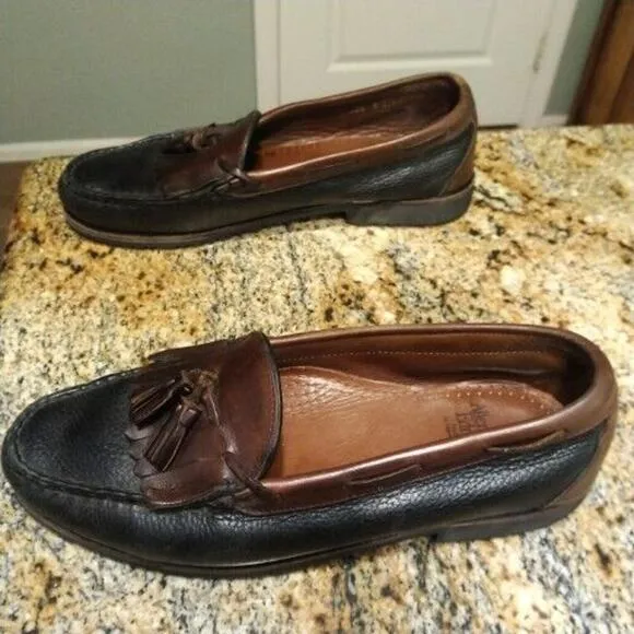 Allen Edmonds Mens 10.5 NASHUA Black/Brown Leather Tassel Kiltie Loafers 42250
