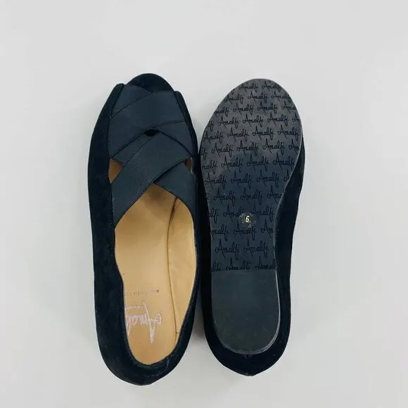 Amalfi by Rangoni  Flats Loafers Suede Low Wedge Black Size 6