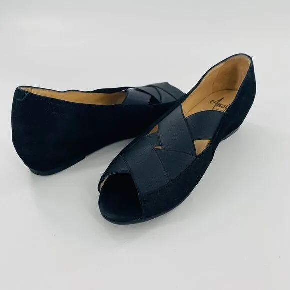Amalfi by Rangoni  Flats Loafers Suede Low Wedge Black Size 6