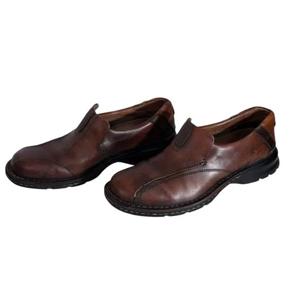 &quot;CLARKS&quot; Loafers Br Leather Escalade Slip On Mens SZ 9M Casual Round Toe Y2K