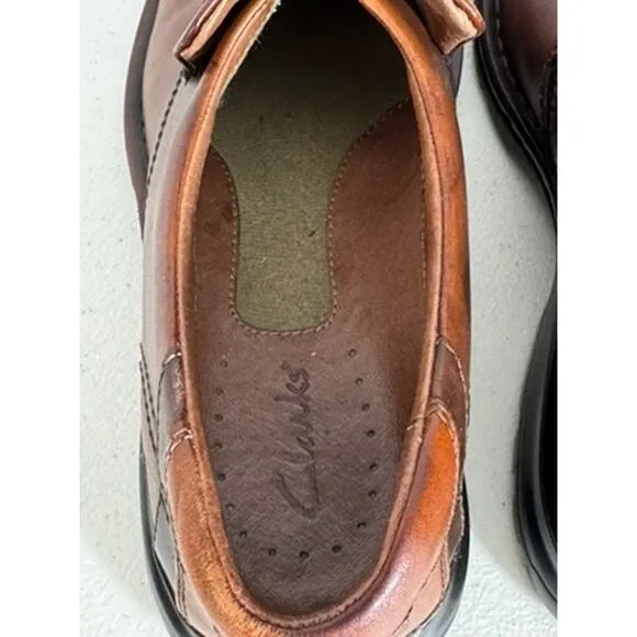 &quot;CLARKS&quot; Loafers Br Leather Escalade Slip On Mens SZ 9M Casual Round Toe Y2K