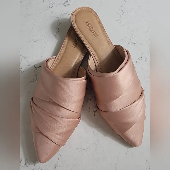 ANACAPRI silk satin wrap dusty pink  mule shoe made in Brasil size 9