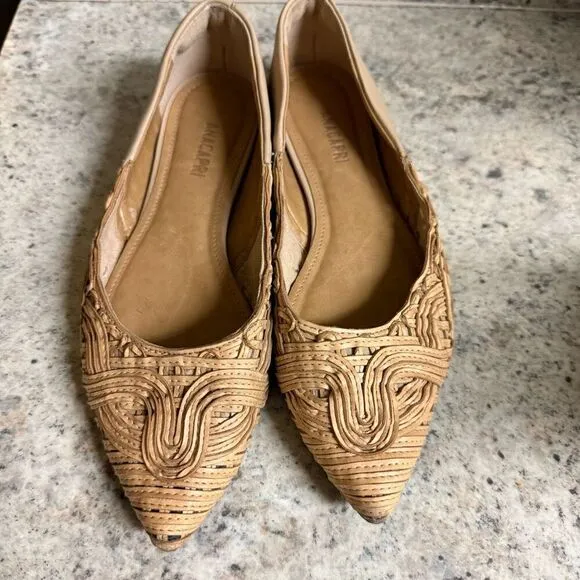 Anacapri rattan and leather pointed toe flats