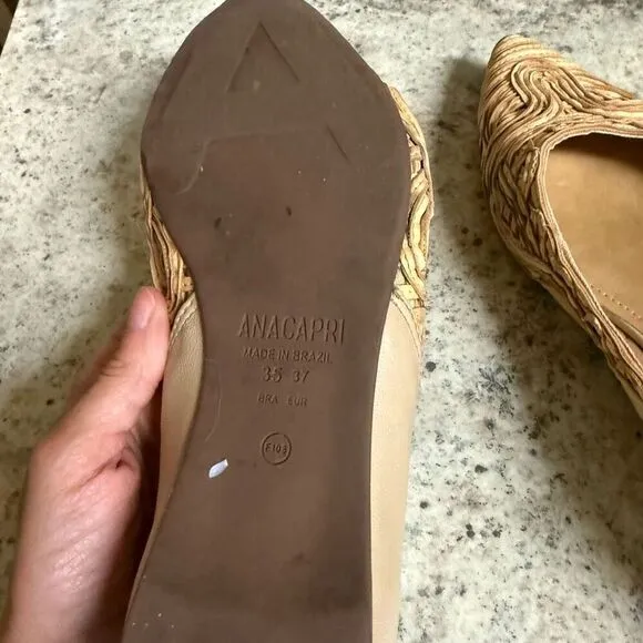 Anacapri rattan and leather pointed toe flats