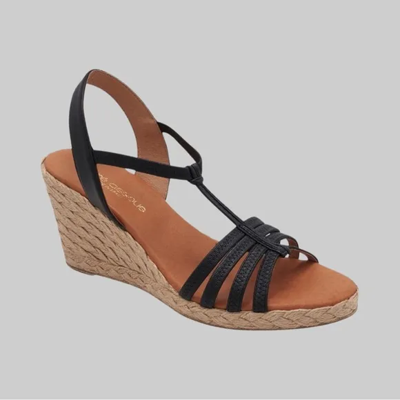 ANDRÉ ASSOUS ALIVIA ESPADRILLES WEDGE IN BLACK LEATHER - MADE IN SPAIN - SIZE 39