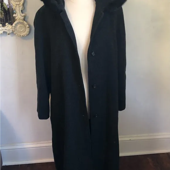 Andrea Marin 50%Wool over coat w/faux fur oversized hood and button closure