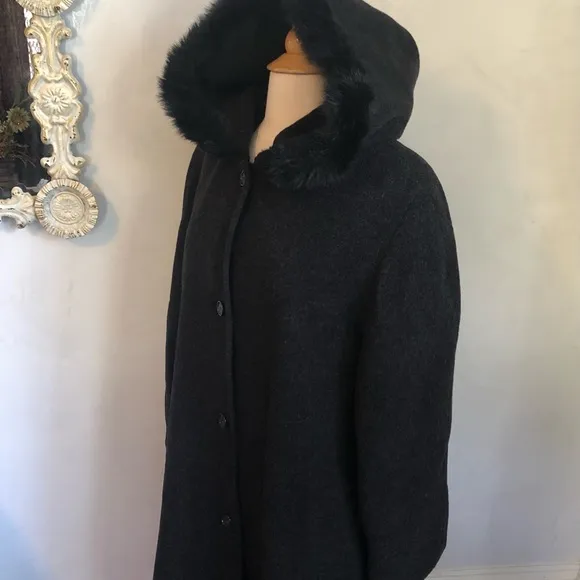 Andrea Marin 50%Wool over coat w/faux fur oversized hood and button closure