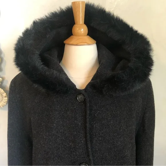 Andrea Marin 50%Wool over coat w/faux fur oversized hood and button closure