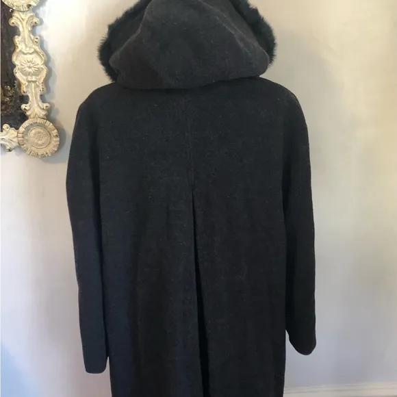 Andrea Marin 50%Wool over coat w/faux fur oversized hood and button closure