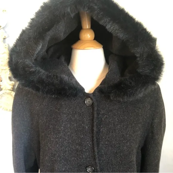 Andrea Marin 50%Wool over coat w/faux fur oversized hood and button closure