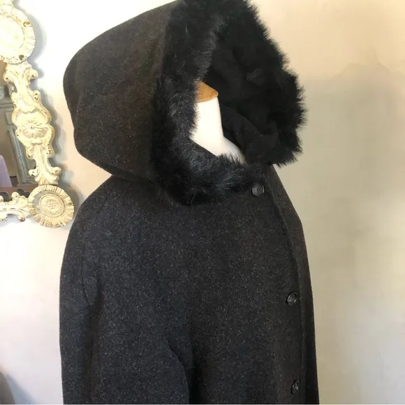Andrea Marin 50%Wool over coat w/faux fur oversized hood and button closure