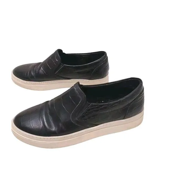 ANINE BING Leather LOAFERS Sz 38 Black CROC Embossed SLIP-ON Preppy Luxe Casual