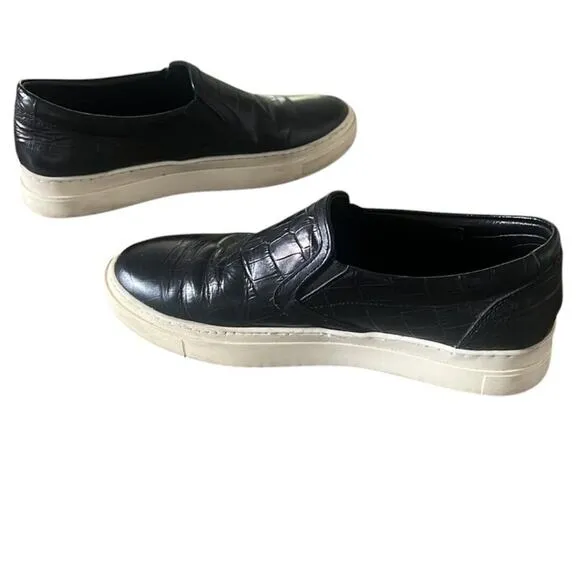ANINE BING Leather LOAFERS Sz 38 Black CROC Embossed SLIP-ON Preppy Luxe Casual