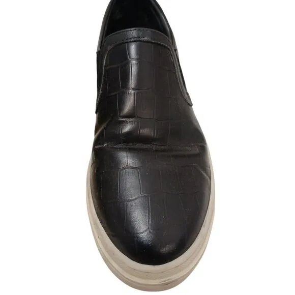 ANINE BING Leather LOAFERS Sz 38 Black CROC Embossed SLIP-ON Preppy Luxe Casual