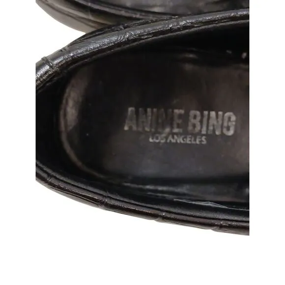 ANINE BING Leather LOAFERS Sz 38 Black CROC Embossed SLIP-ON Preppy Luxe Casual