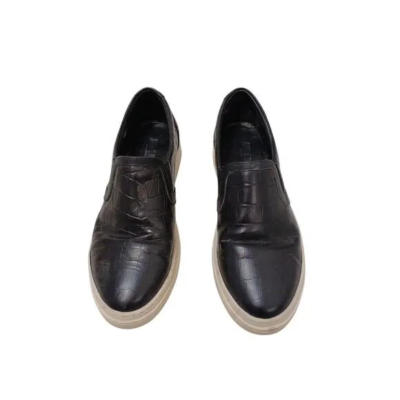 ANINE BING Leather LOAFERS Sz 38 Black CROC Embossed SLIP-ON Preppy Luxe Casual